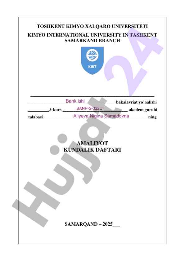 Amaliyot kundalik daftari vaqtida o'tkazilishi