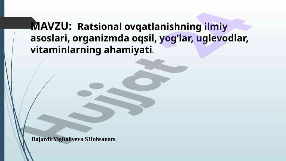 Ratsional ovqatlanishning ilmiy asoslari