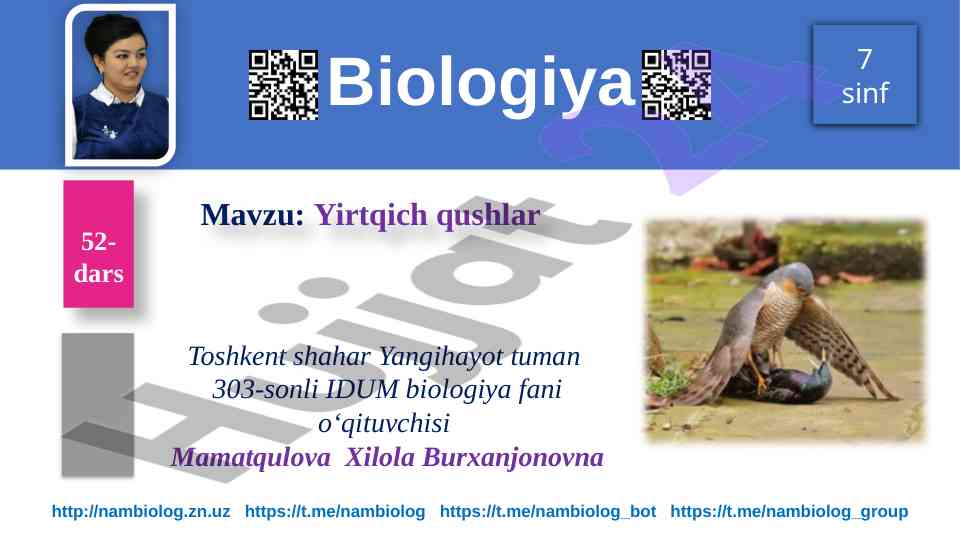 Yirtqich qushlar mavzusi bo‘yicha dars ishlanmasi
