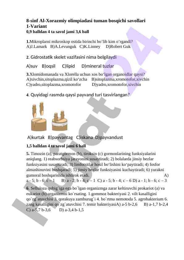 8-sinf al-xorazmiy olimpiadasi savollari 1-variant