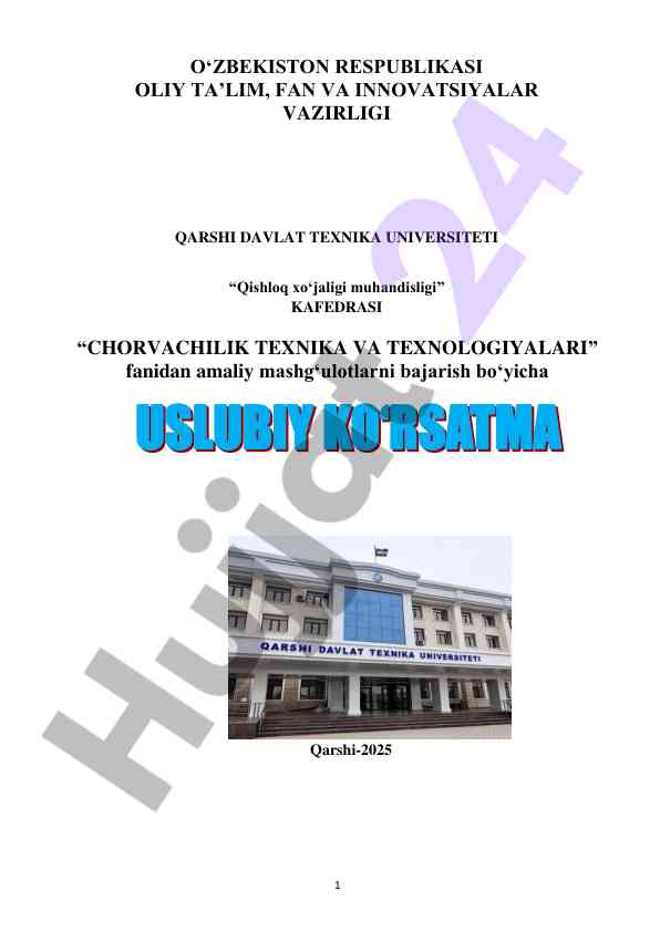 Chorvachilik texnika va texnologiyalari uslubiy ko‘rsatma
