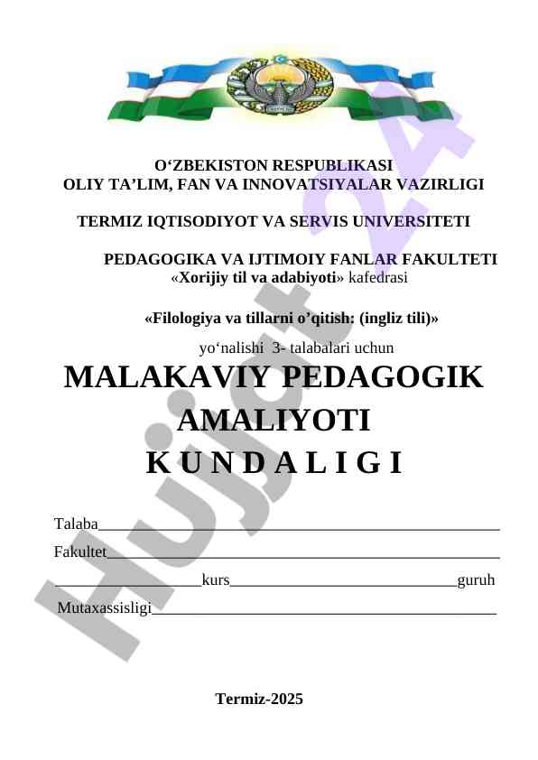 Malakaviy pedagogik amaliyoti kundaligi