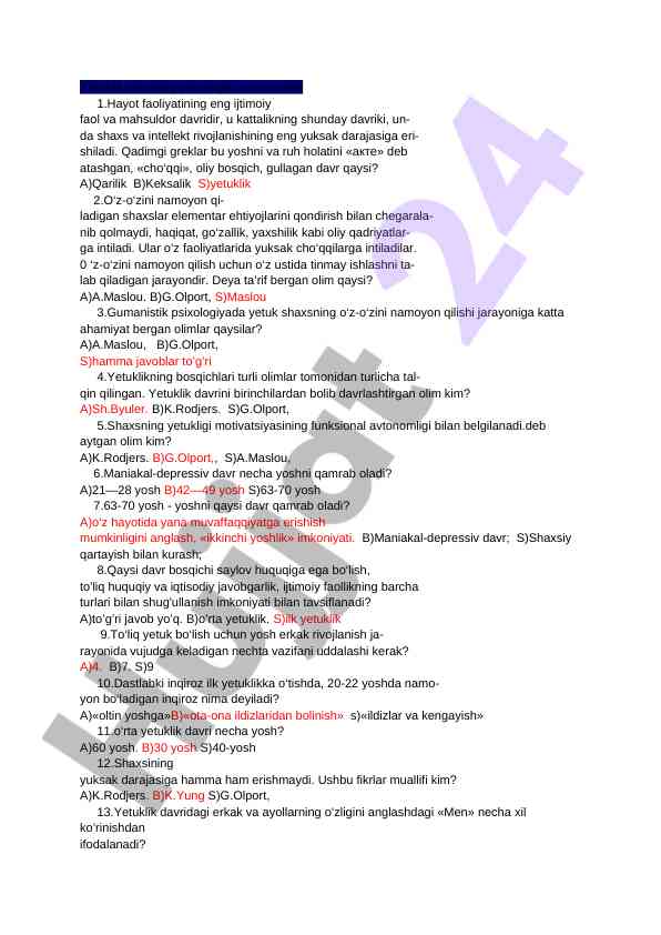 Yetuklik davrining psixologik xususiyatlari