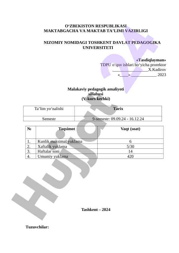 Malakaviy pedagogik amaliyoti sillabusi 2023