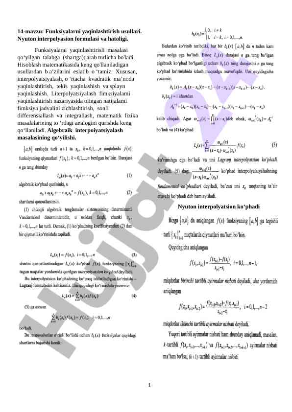 Funksiyalarni yaqinlashtirish usullari