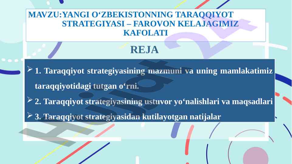 Yangi oʻzbekiston taraqqiyot strategiyasi tahlili