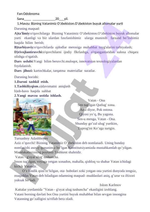 O‘zbekiston ta'limi va tarbiyasi bo'yicha dars