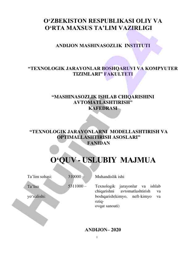 Texnologik jarayonlar boshqaruvi va kompyuter tizimlari