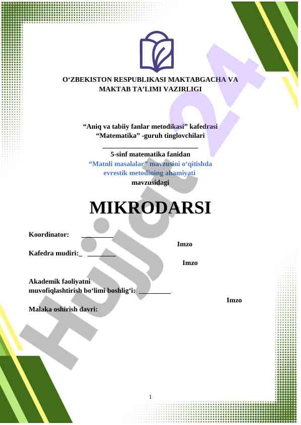 Matematika fanidan matnli masalalar o'qitish metodlari