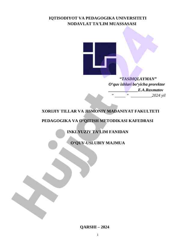 Inklyuziv ta’lim fanidan o‘quv-uslubiy majmua
