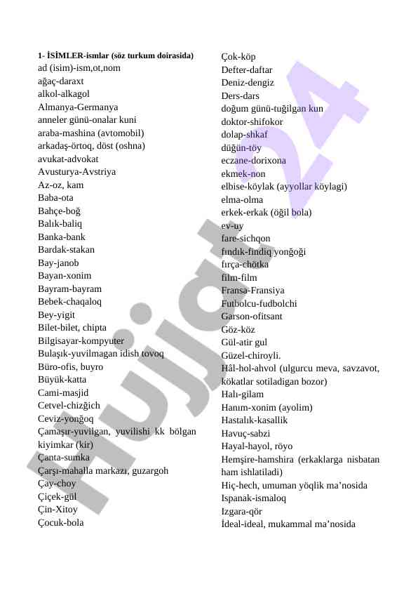 Turkcha-o‘zbekcha so‘zlar ro‘yxati