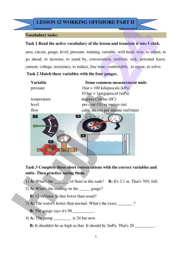 Vocabulary tasks related to measurement units