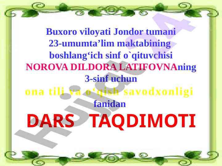Ona tili va o‘qish savodxonligi dars taqdimoti