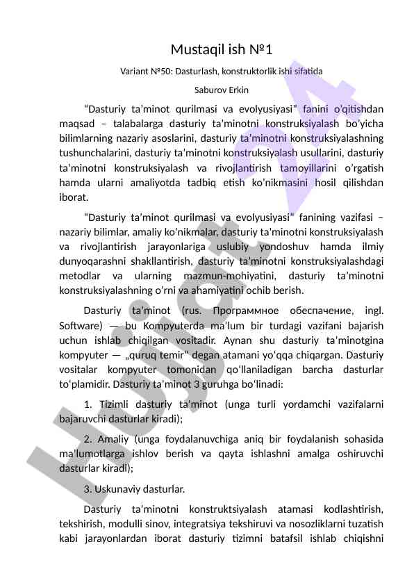Dasturiy ta’minot qurilmasi va evolyusiyasi