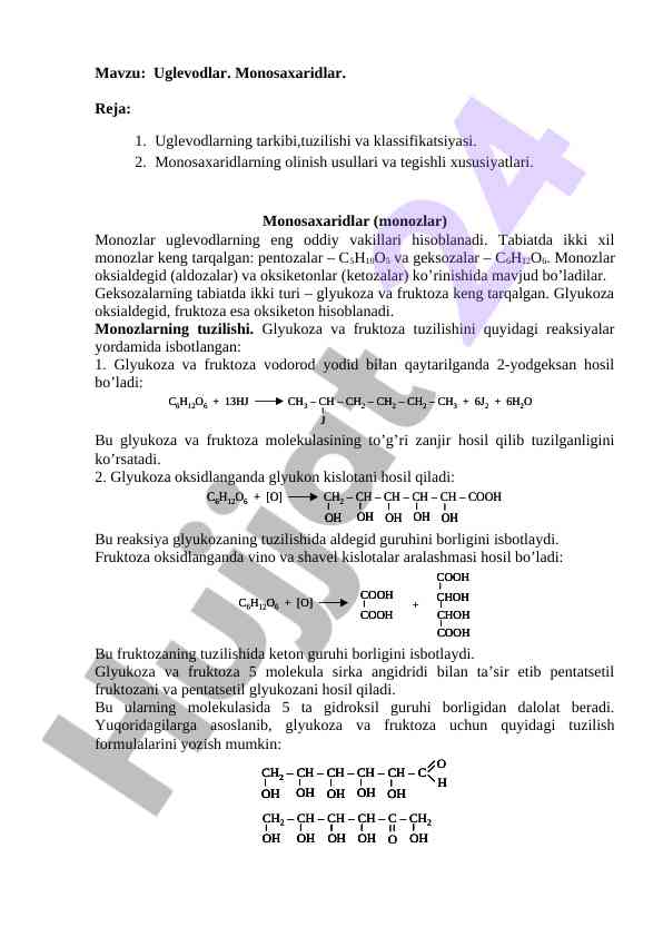 Uglevodlar va monosaxaridlar tahlili