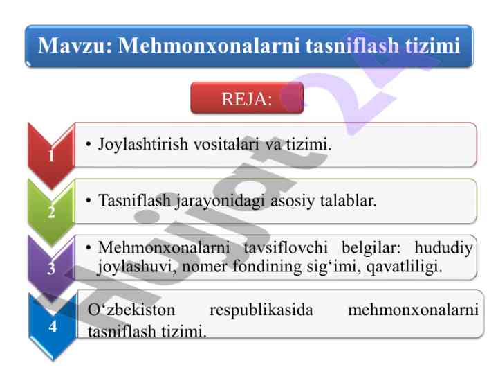 Turizmda joylashish vositalari klassifikatsiyasi