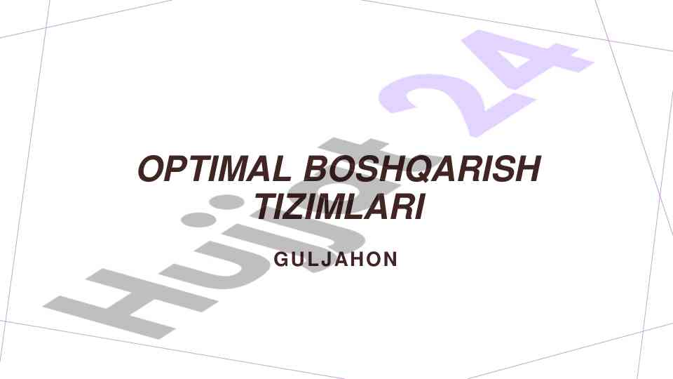 Optimal boshqarish tizimlari va nazorat tushunchalari
