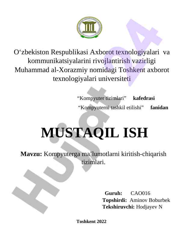 Kompyuterga ma'lumotlarni kiritish-chiqarish tizimlari