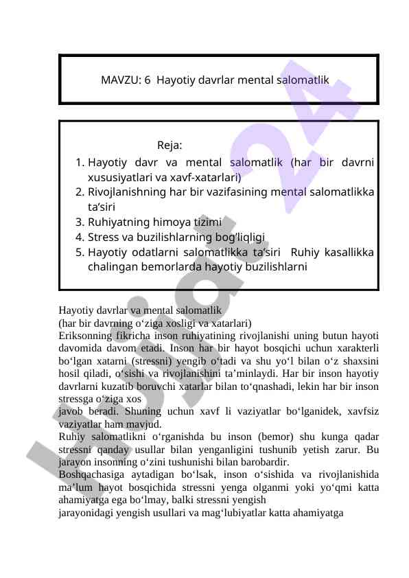 Hayotiy davrlar va mental salomatlik tadqiqoti