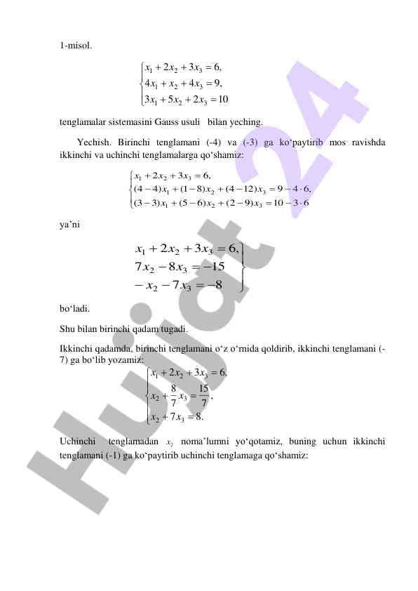 Gauss usuli bilan tenglamalar sistemasini yechish