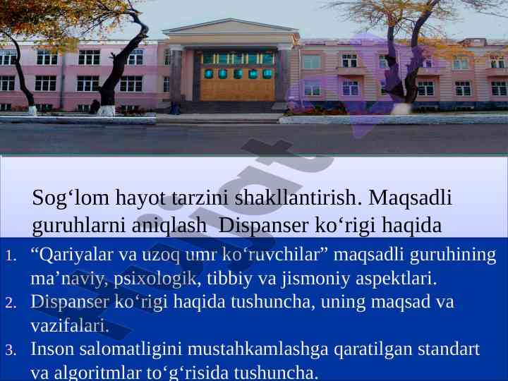 Sog‘lom hayot tarzi va gerontologiya asoslari