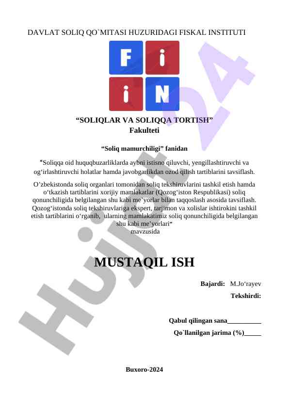Soliqqa oid huquqbuzarliklarda javobgarlik tahlili
