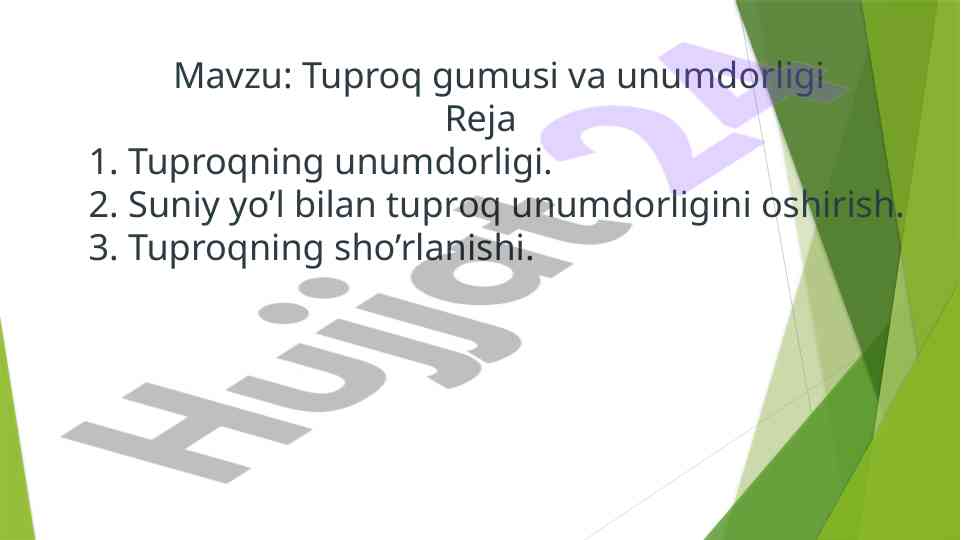 Tuproq gumusi va unumdorligi tahlili