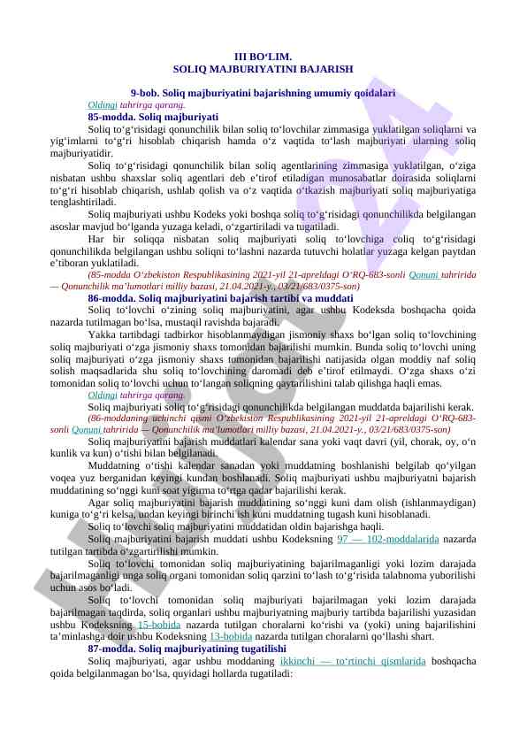 Soliq majburiyatini bajarishning umumiy qoidalari