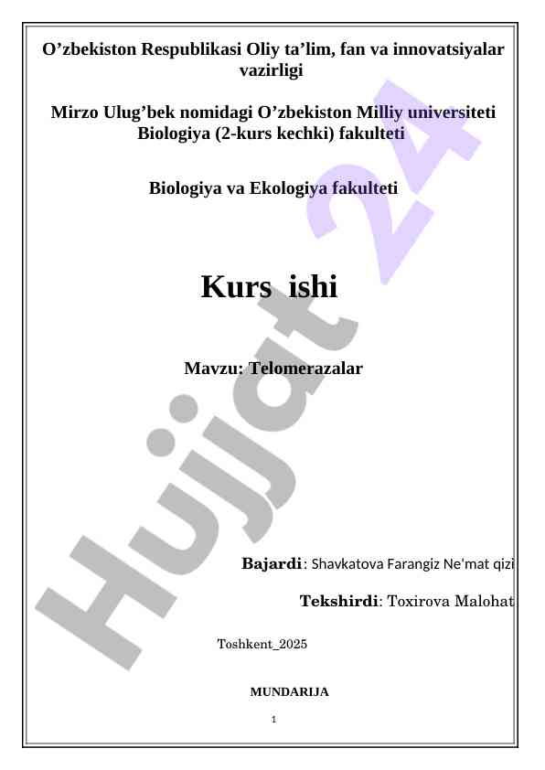 Telomerazalar va ularning biologik ahmiyati
