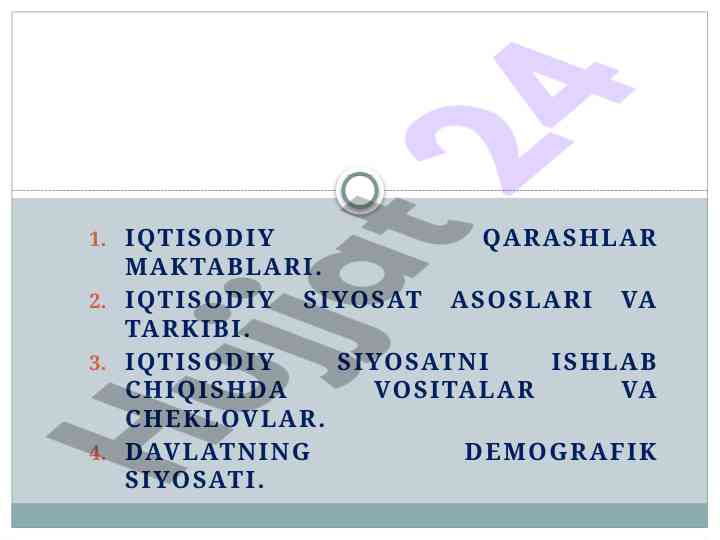 Iqtisodiy siyosat asoslari va tarkibi