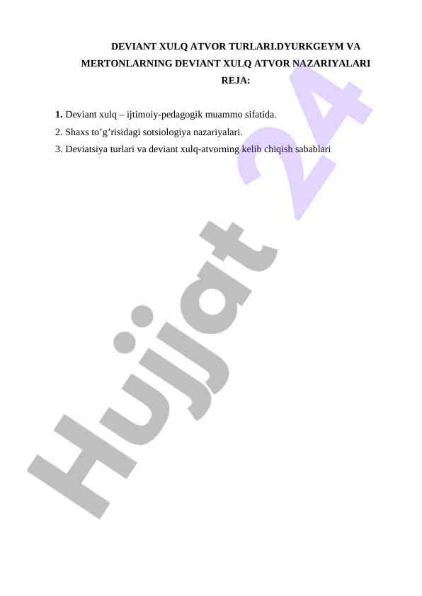 Deviant Xulq Atvor Turlari Va Sabablari