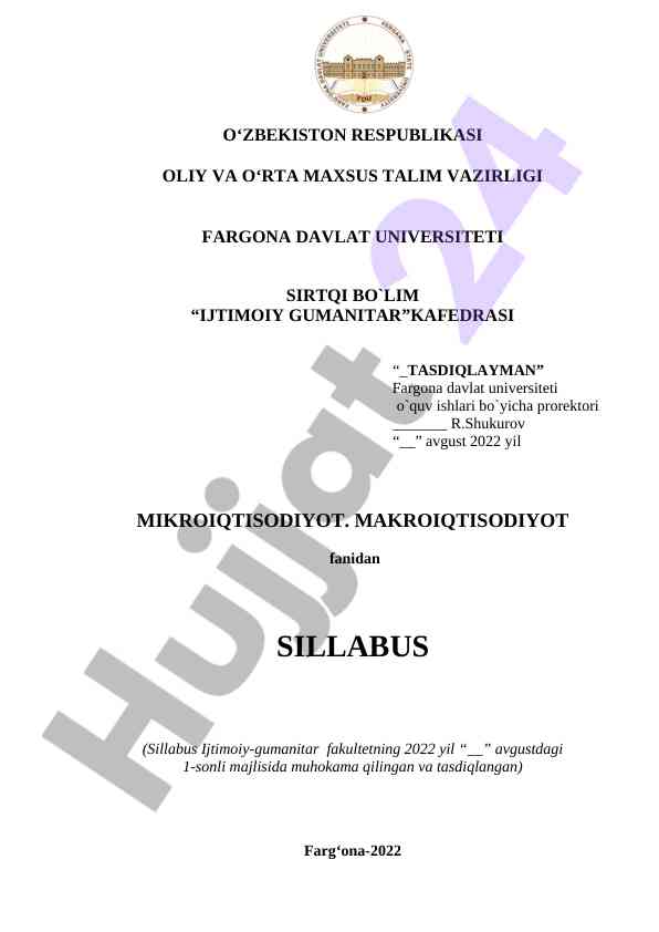 Mikroiqtisodiyot va makroiqtisodiyot sillabus