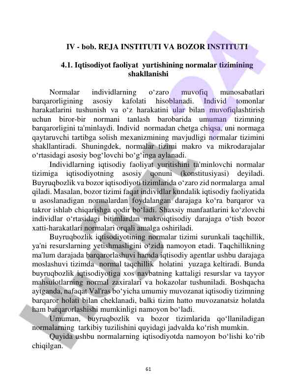 Iqtisodiyot faoliyatining normalar tizimi va shakllanishi
