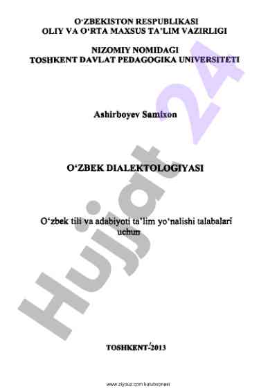 O‘zbek dialektologiyasi qo‘llanmasi talabalar uchun