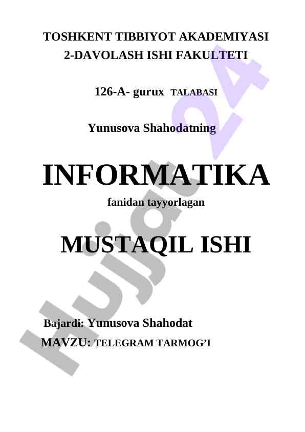 Telegram tarmog’i haqida mustaqil ish