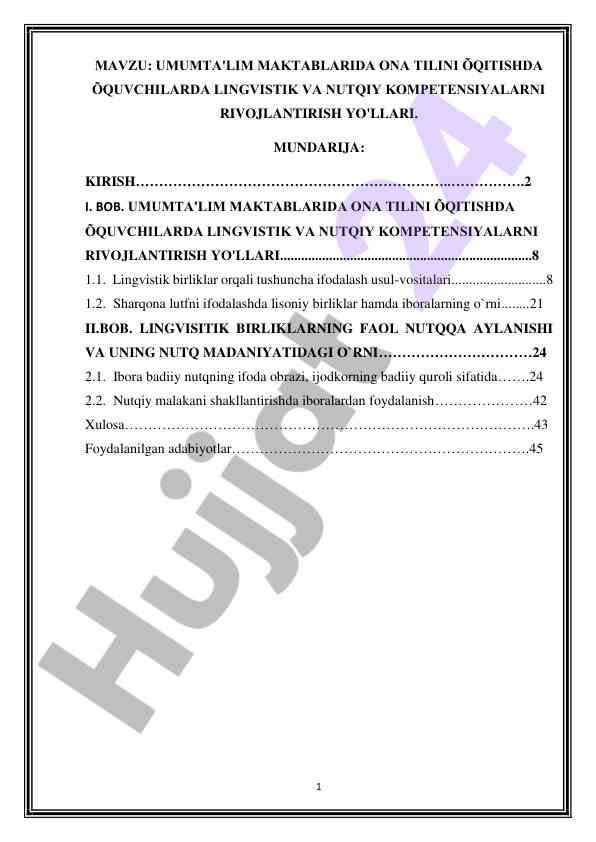 Ona tilida lingvistik va nutqiy kompetensiyalar rivojlantirish