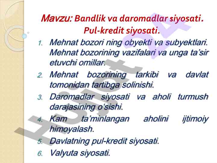 Bandlik va daromadlar siyosati bilan pul-kredit siyosati