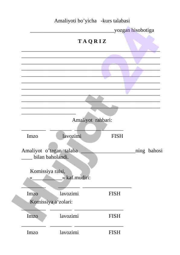 Amaliyot hisoboti taqrizi talabalar uchun