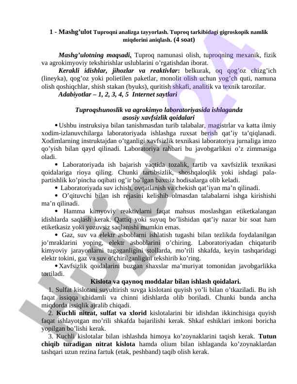 Tuproqni analizga tayyorlash metodologiyasi
