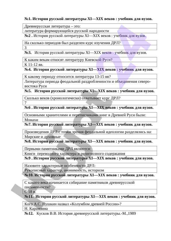 История русской литературы xi—xix веков