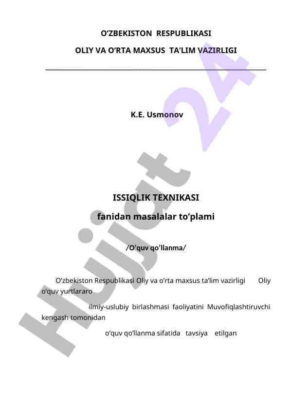 Issiqlik texnikasi fanidan masalalar toʻplami