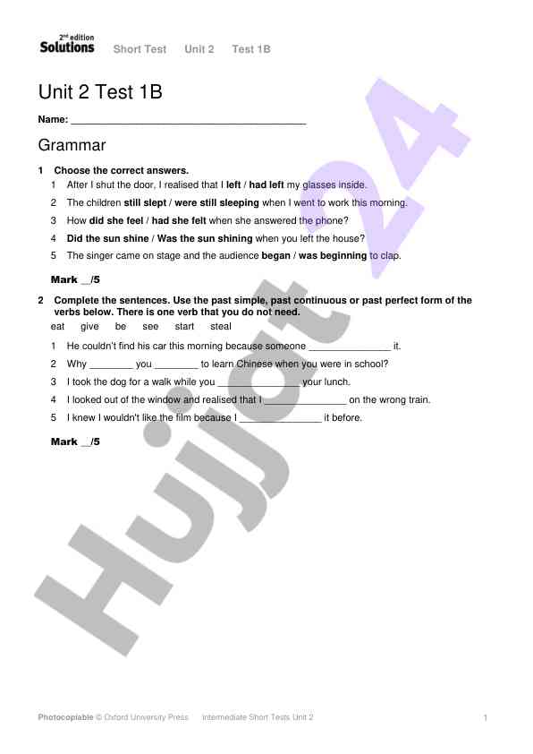 Intermediate short tests unit 2 overview
