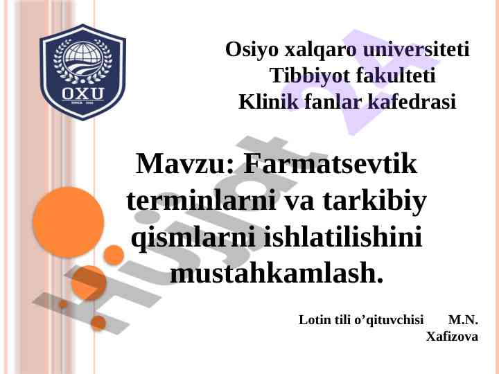 Farmatsevtik terminlar va tarkibiy qismlar
