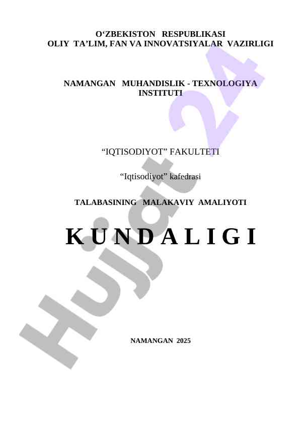 Malakaviy amaliyot kundaliği bo‘yicha hisobot