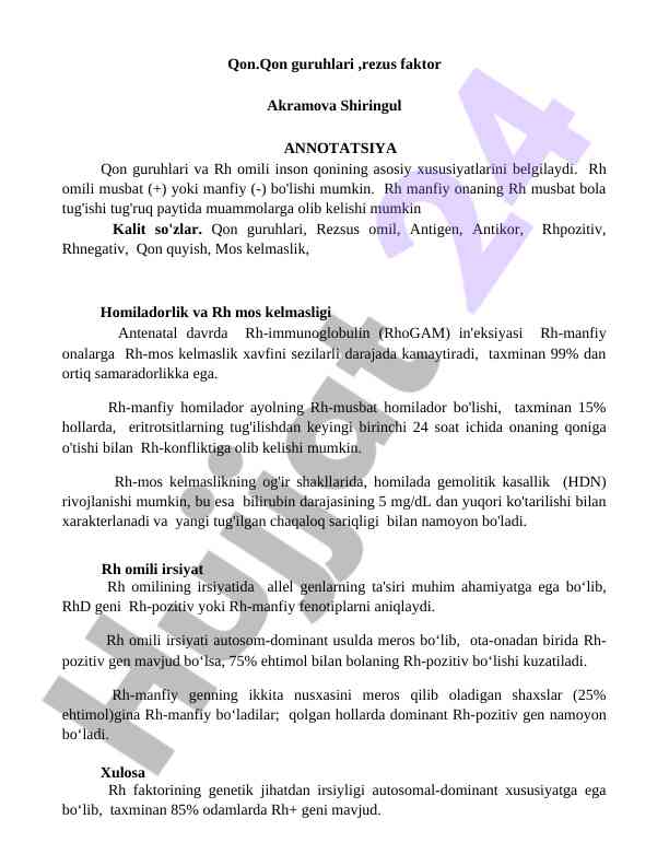 Qon guruhlari va rh omili haqida annotatsiya