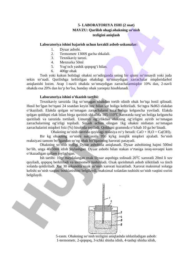 Qurilish ohagi ohakning so‘nish tezligini aniqlash
