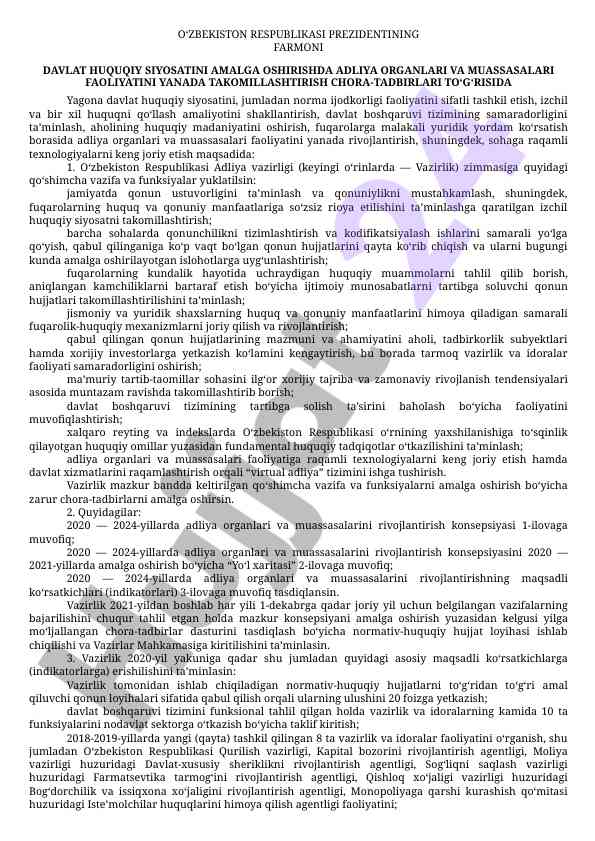 Davlat huquqiy siyosatining takomillashtirish chora-tadbirlari