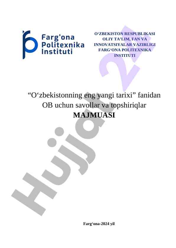 O‘zbekistonda eng yangi tarix o‘quv fani savollari