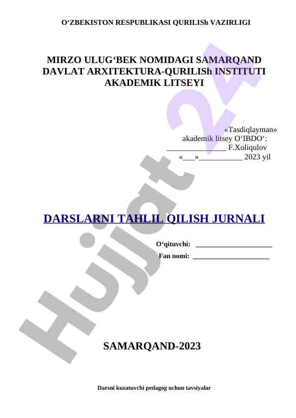 Dars tahlil qilish bo'yicha tavsiyalar