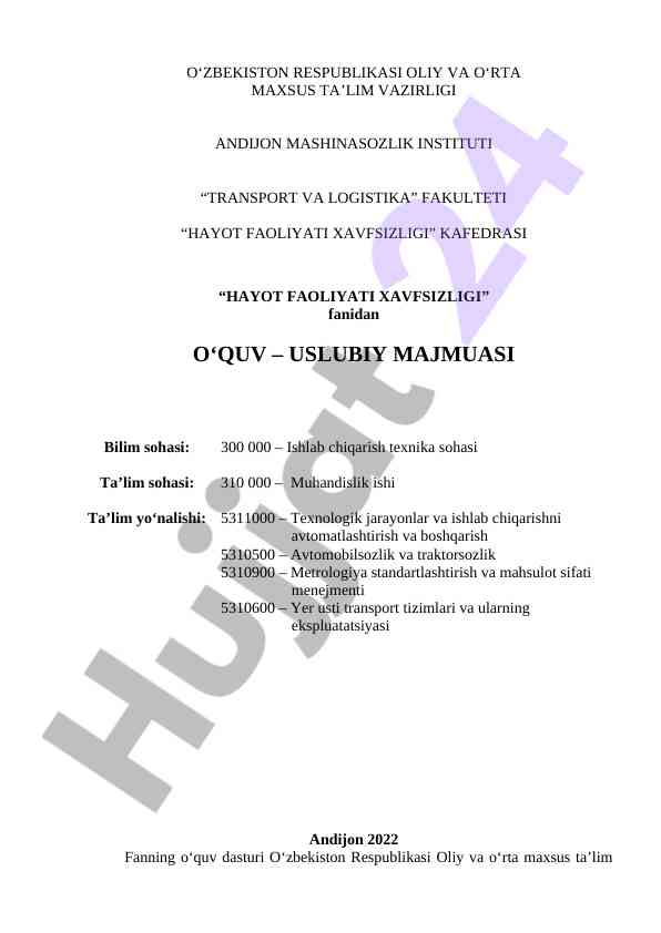 Hayot faoliyati xavfsizligi uslubiy majmuasi 2022
